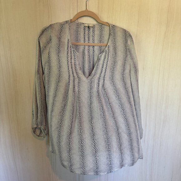 Joie Silk Peasant Blouse White w/ Navy Polka Dot Sz Small‎ - Picture 2 of 4